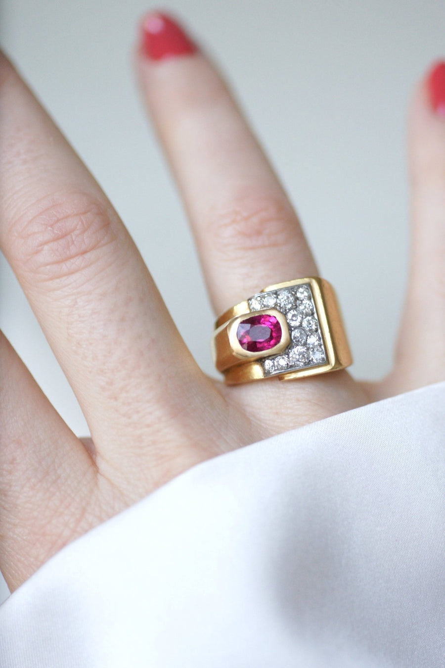 Bague Tank tourmaline rose et diamants - Galerie Pénélope