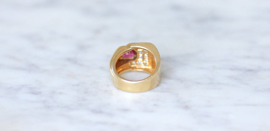 Bague Tank tourmaline rose et diamants - Galerie Pénélope