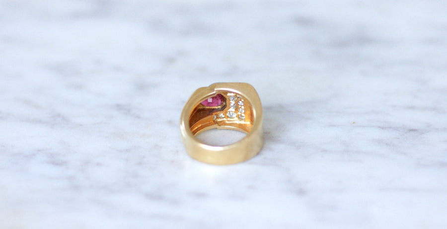 Bague Tank tourmaline rose et diamants - Galerie Pénélope