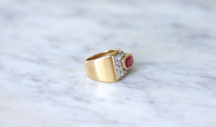 Bague Tank tourmaline rose et diamants - Galerie Pénélope