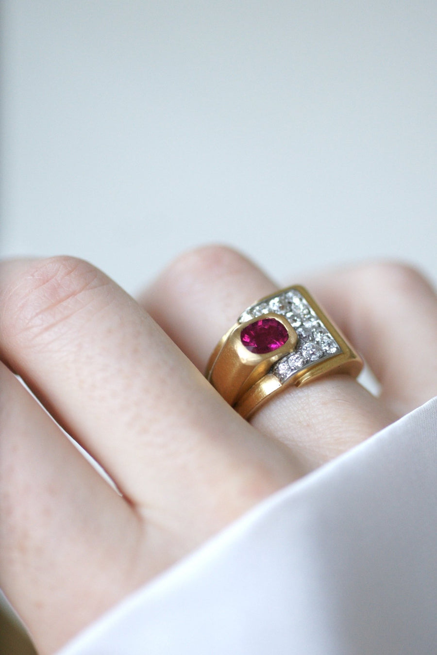 Bague Tank tourmaline rose et diamants - Galerie Pénélope