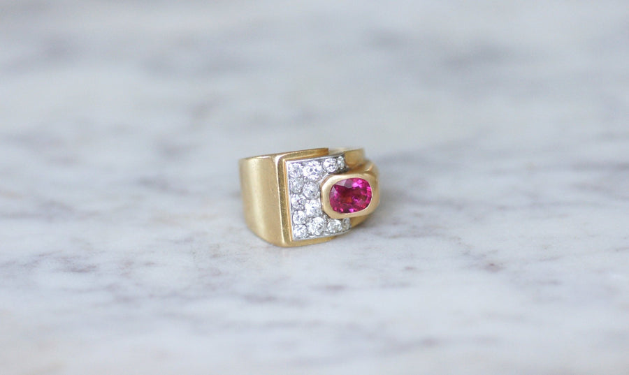 Bague Tank tourmaline rose et diamants - Galerie Pénélope