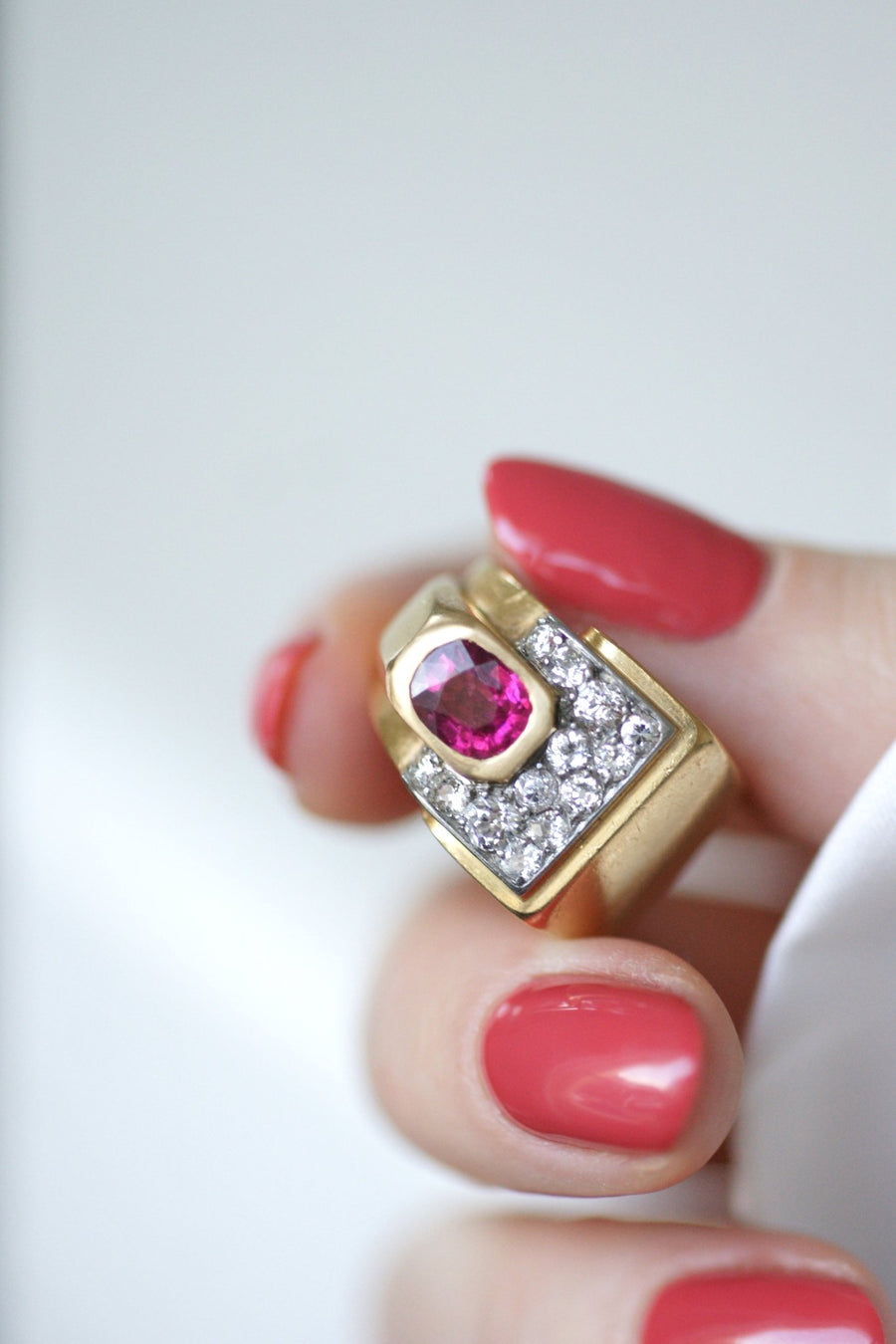 Bague Tank tourmaline rose et diamants - Galerie Pénélope