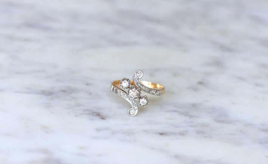 Bague Toi et Moi diamants sur or rose - Galerie Pénélope