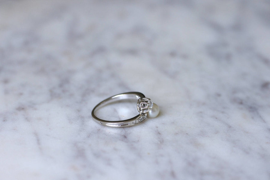 Bague toi et moi perle fine et diamants - Galerie Pénélope