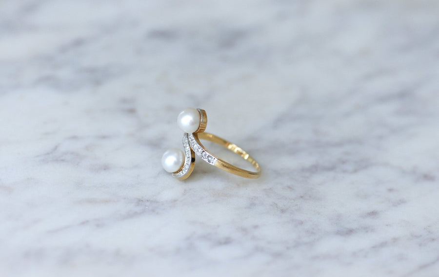 Bague Toi et Moi, perles et diamants - Galerie Pénélope