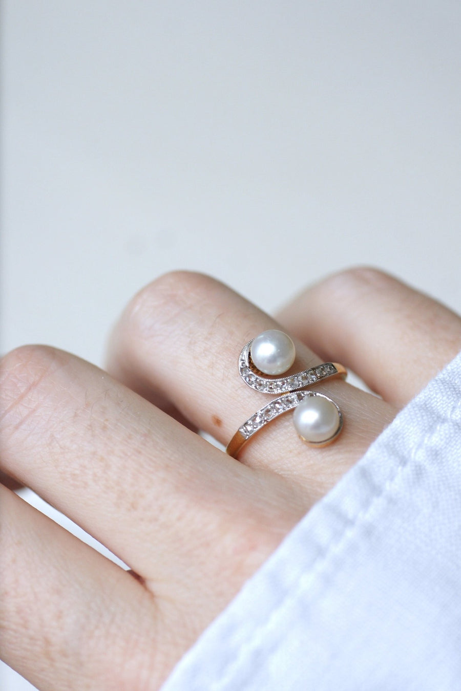 Bague Toi et Moi, perles et diamants - Galerie Pénélope