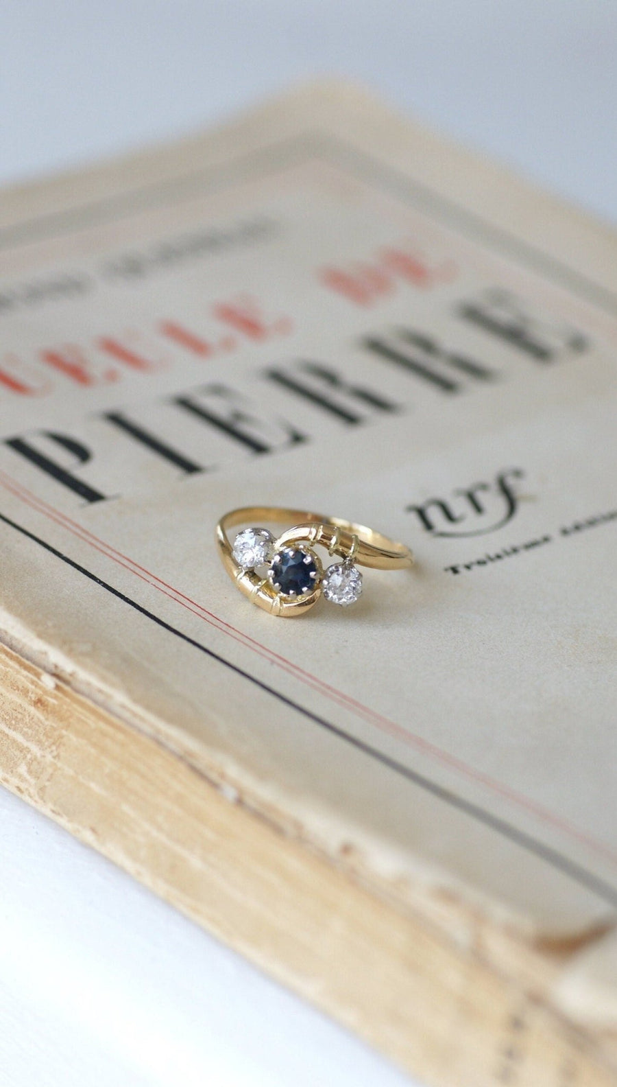 Bague toi et moi saphir, et diamants - Galerie Pénélope