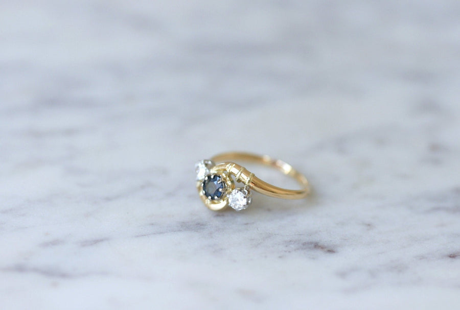 Bague toi et moi saphir, et diamants - Galerie Pénélope