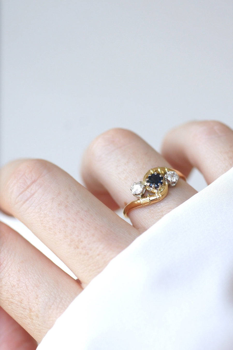 Bague toi et moi saphir, et diamants - Galerie Pénélope