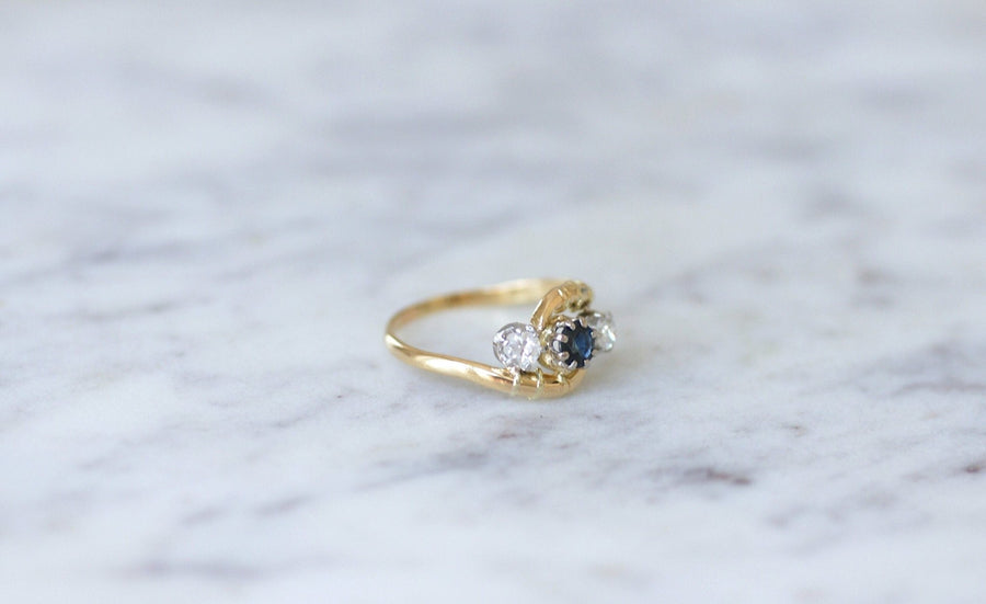 Bague toi et moi saphir, et diamants - Galerie Pénélope