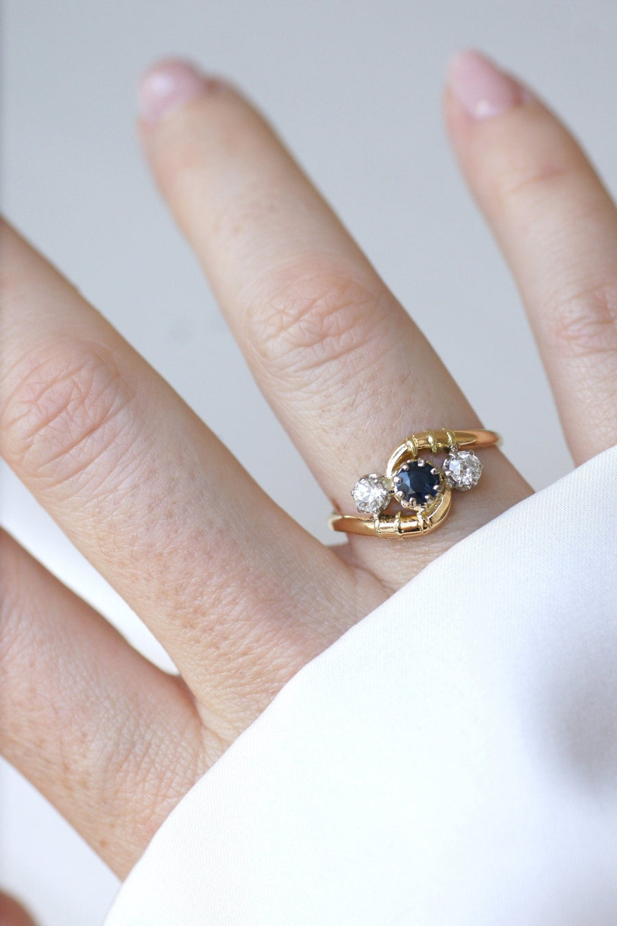 Bague toi et moi saphir, et diamants - Galerie Pénélope