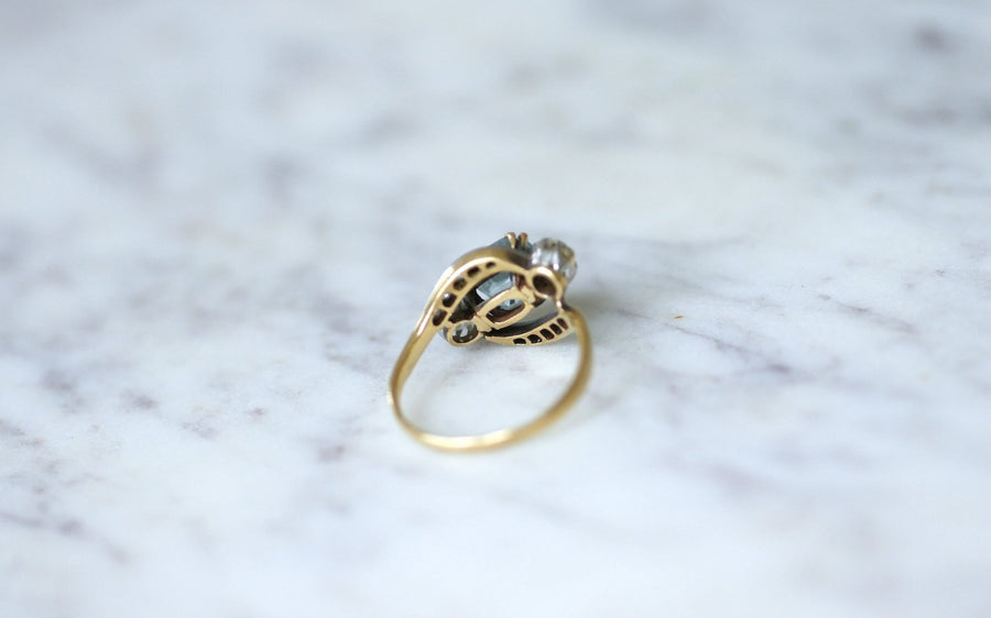 Bague Toi & Moi diamants et aigue marine - Galerie Pénélope