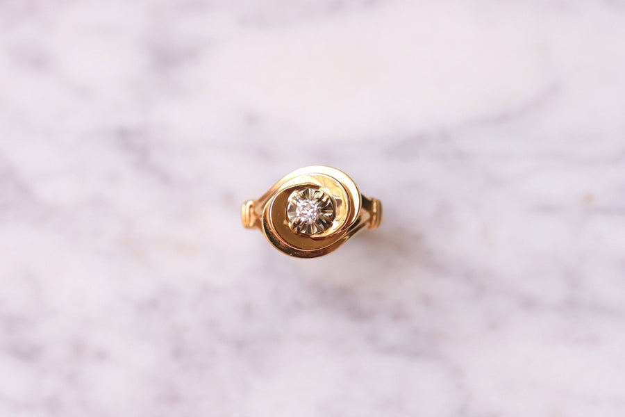 Bague tourbillon vintage en or rose et diamant - Galerie Pénélope