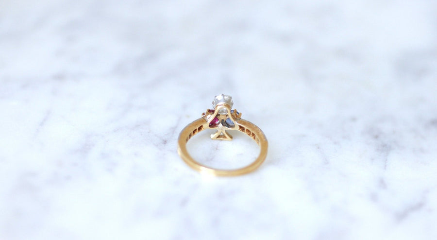 Bague trèfle, saphir, diamant, et rubis - Galerie Pénélope