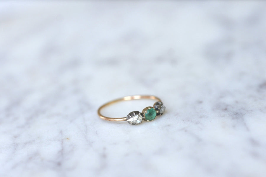 Bague trilogie émeraude et diamants - Galerie Pénélope