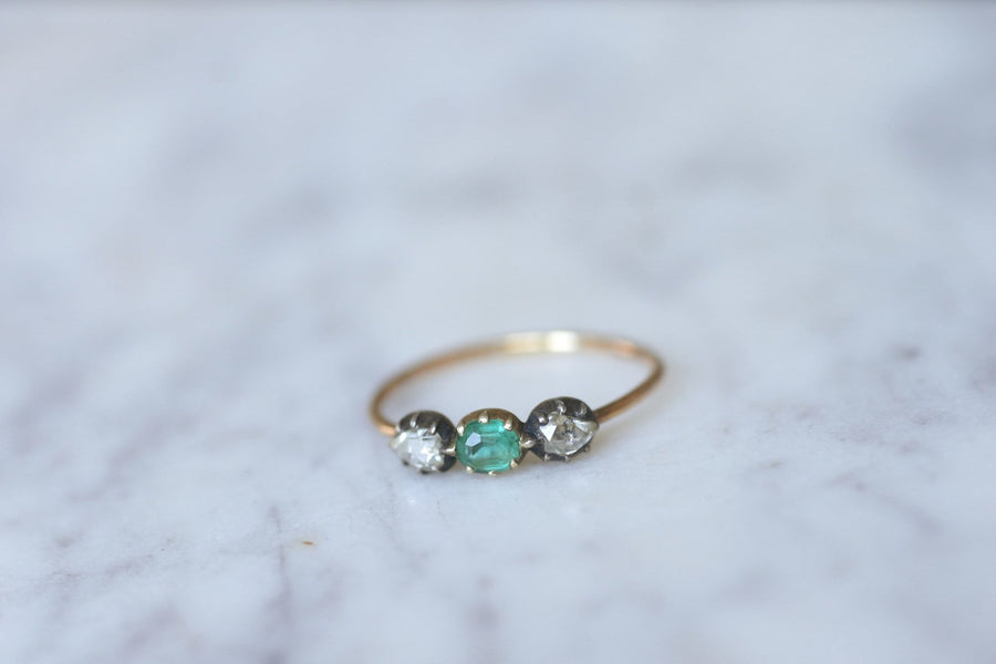 Bague trilogie émeraude et diamants - Galerie Pénélope