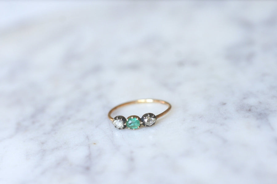 Bague trilogie émeraude et diamants - Galerie Pénélope