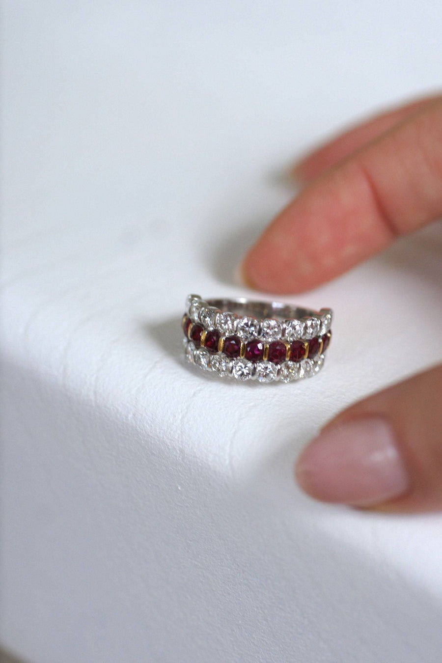 Bague triple anneau rubis et diamants - Galerie Pénélope