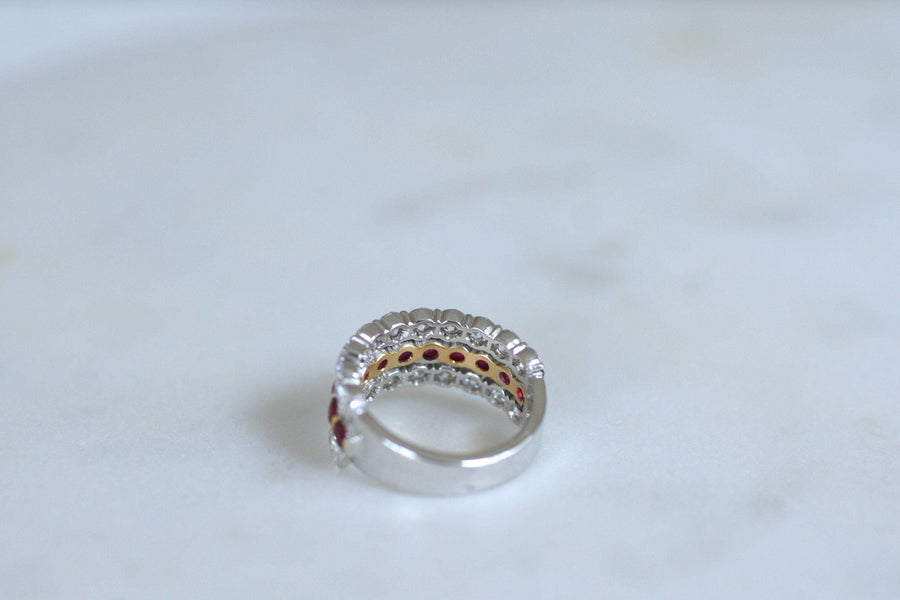 Bague triple anneau rubis et diamants - Galerie Pénélope