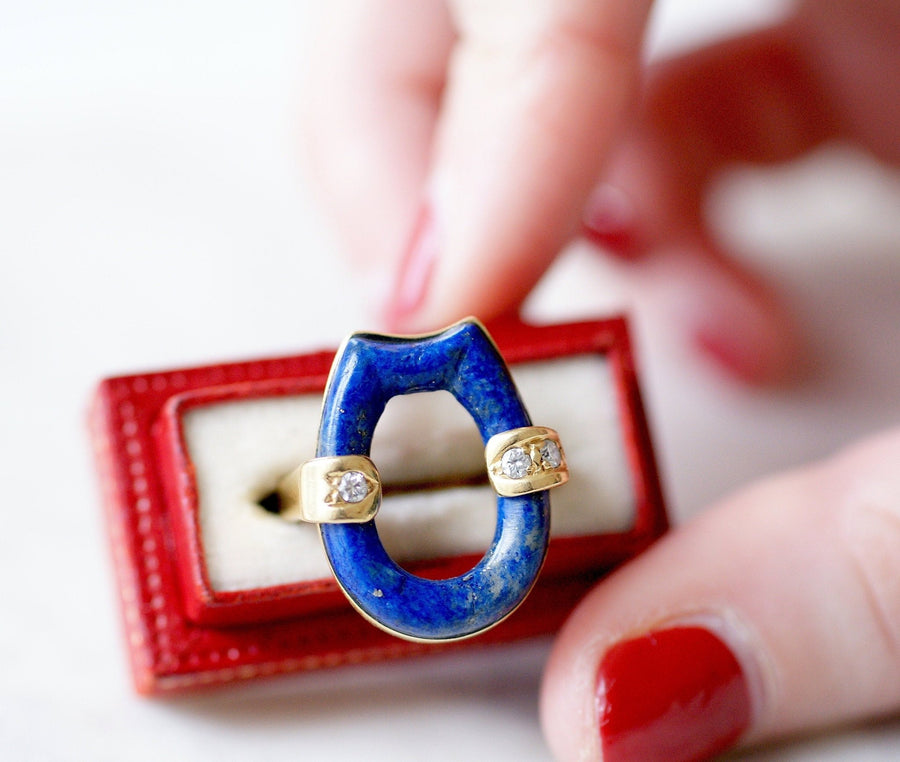 Bague vintage, lapis lazuli, or et diamants - Galerie Pénélope