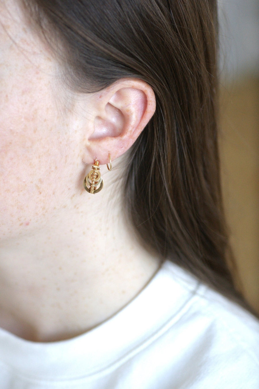 Boucles d'oreilles anciennes dormeuses en or rose - Galerie Pénélope