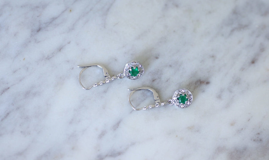 Boucles d'oreilles Art Deco diamants et émeraudes - Galerie Pénélope