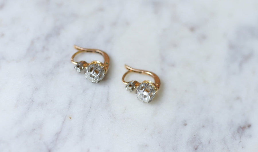 Boucles d'oreilles dormeuses anciennes diamants 1,10 Ct - Galerie Pénélope