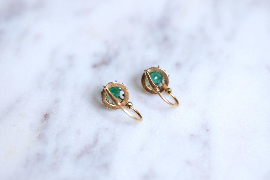 Boucles d'oreilles Dormeuses Doré Petit Rond Floral CZ Vert Boucles d'oreilles Dormeuses Doré Petit Rond Floral CZ Vert