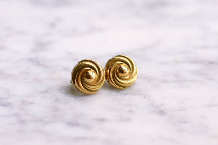 Boucles d'oreilles rétro spirale en or jaune, années 50 - Galerie Pénélope