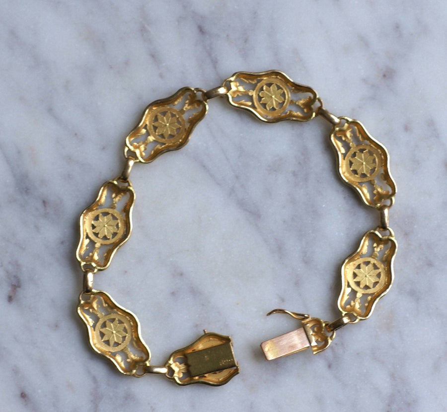 Bracelet ancien maille ajourée or jaune - Galerie Pénélope