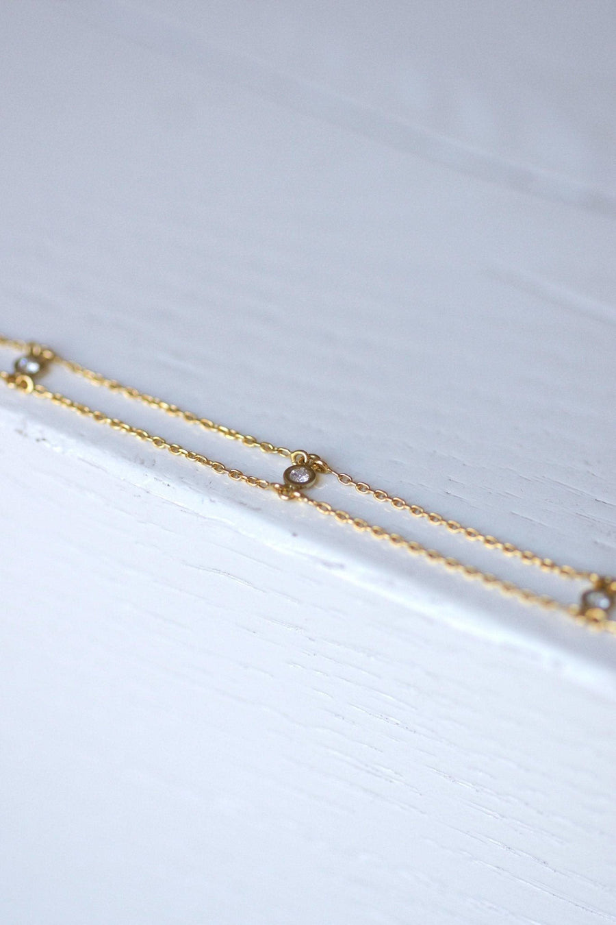 Bracelet double chaine vintage diamants en or jaune et blanc - Galerie Pénélope