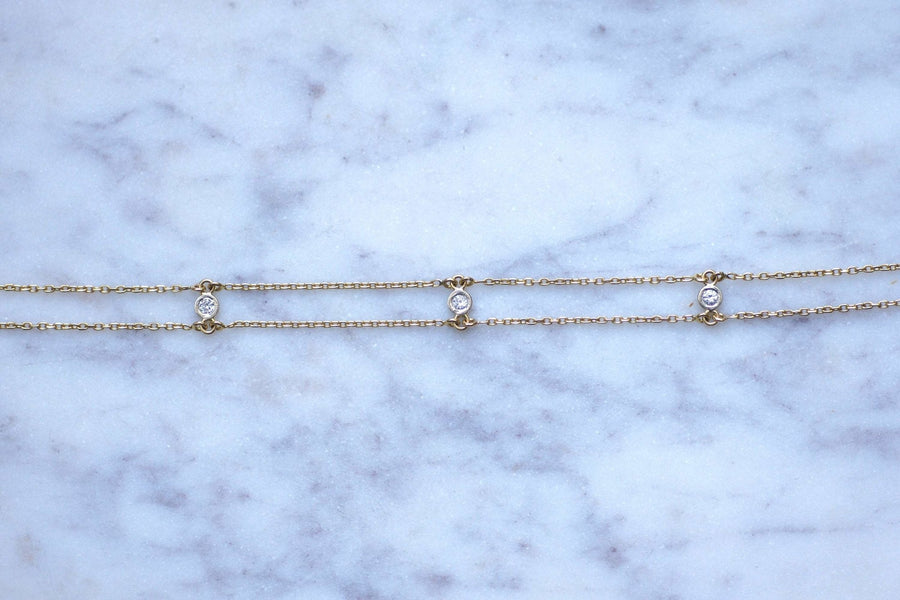 Bracelet double chaine vintage diamants en or jaune et blanc - Galerie Pénélope