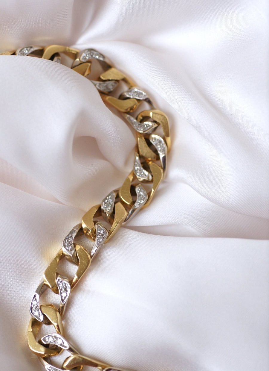 Bracelet gourmette diamants deux ors - Galerie Pénélope