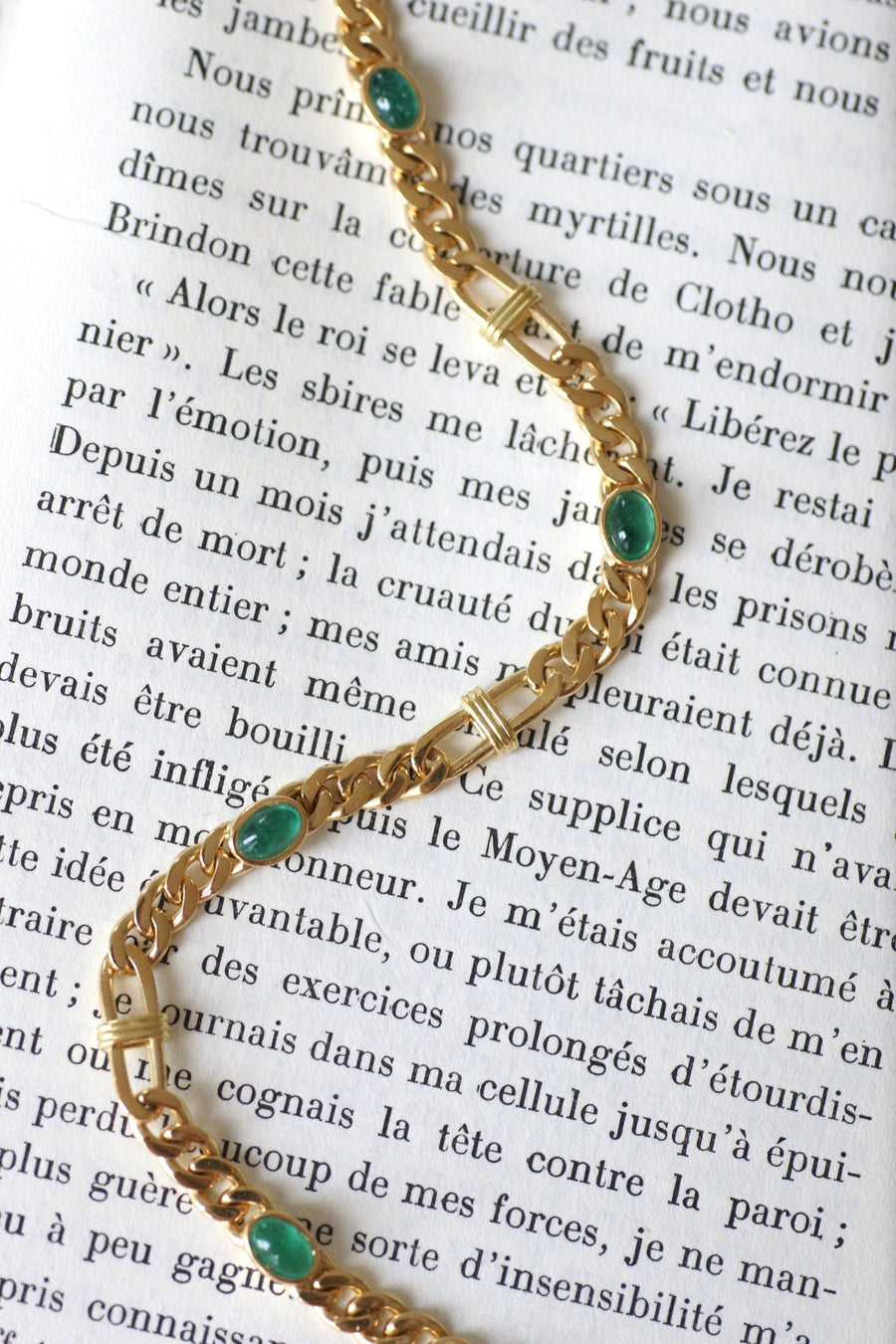 Bracelet gourmette or jaune et émeraudes - Galerie Pénélope