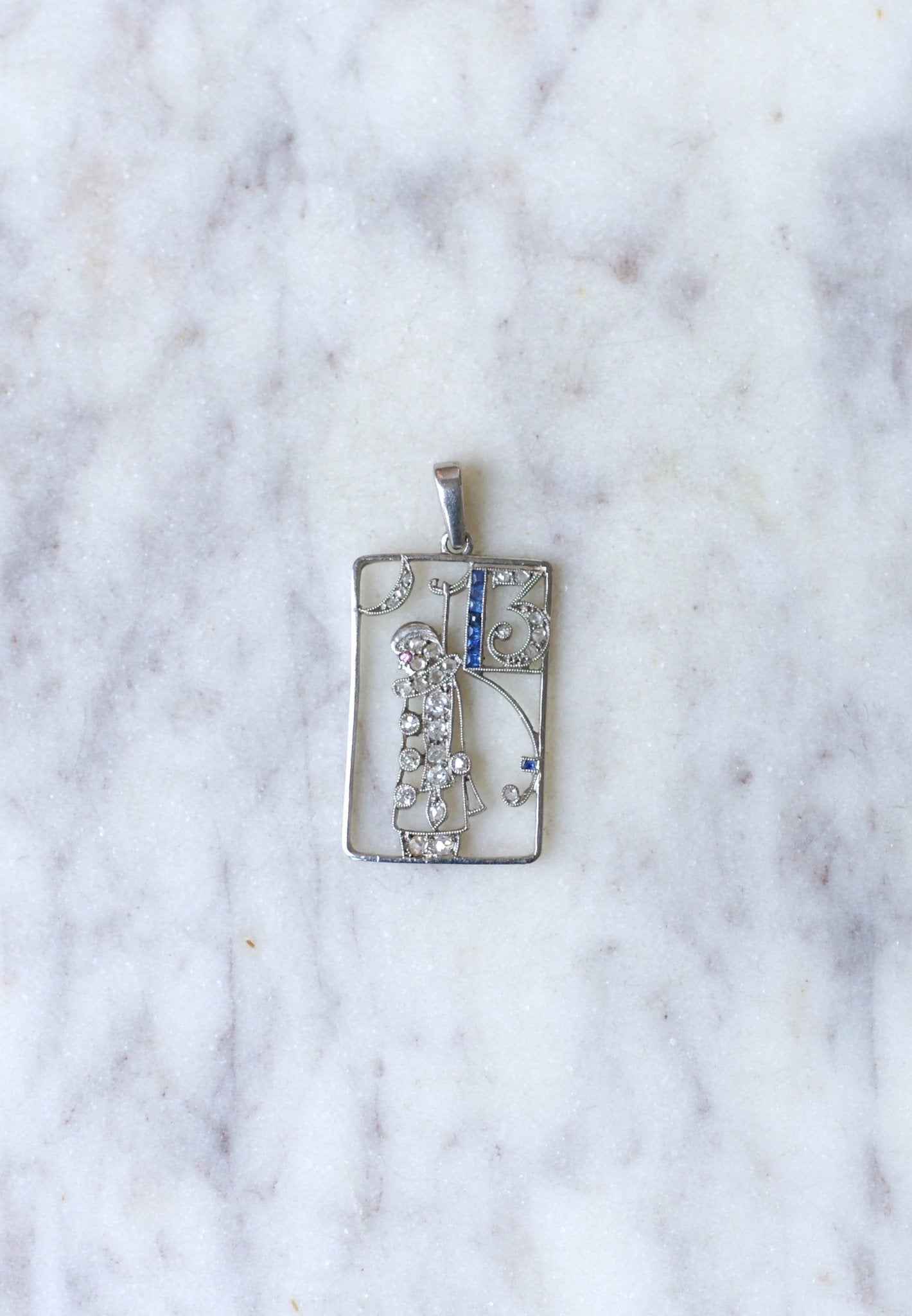 Pendentif Ancien En Argent Massif 925 – Style Art Déco Avec Tranche D’agate – Breloque Vintage à Porter