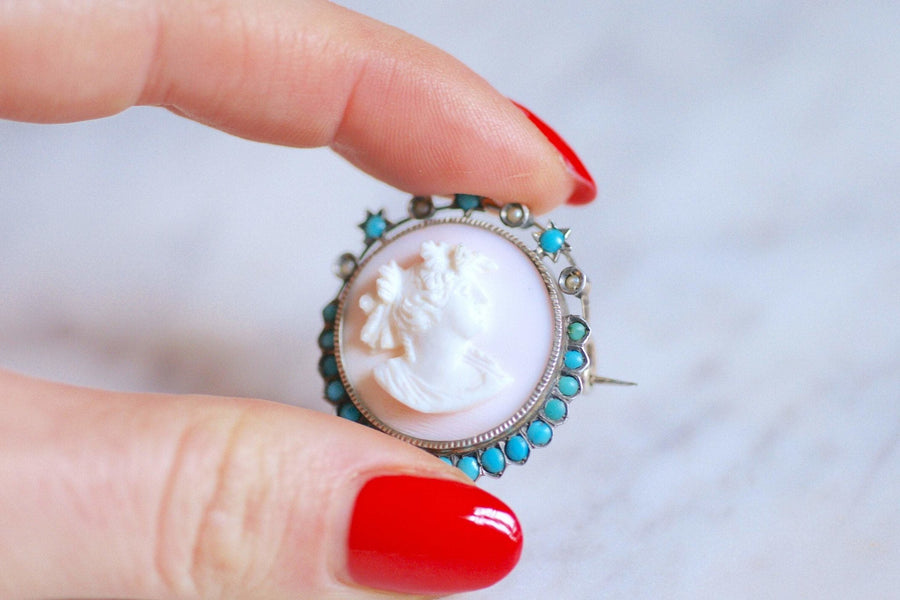 Rare Broche/pendentif Argent Camé Ancien COQUILLE Rare Broche/pendentif Argent Camé Ancien COQUILLE