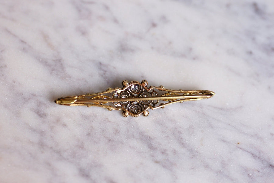 Broche Belle Epoque en or, platine, diamants, et perle - Galerie Pénélope