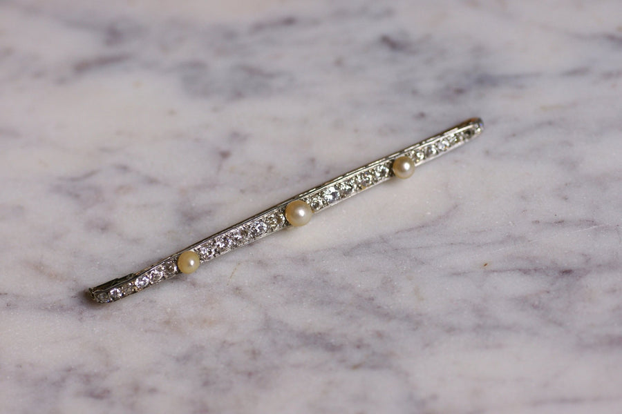 Broche Belle Epoque en or, platine, diamants, et perles fines - Galerie Pénélope