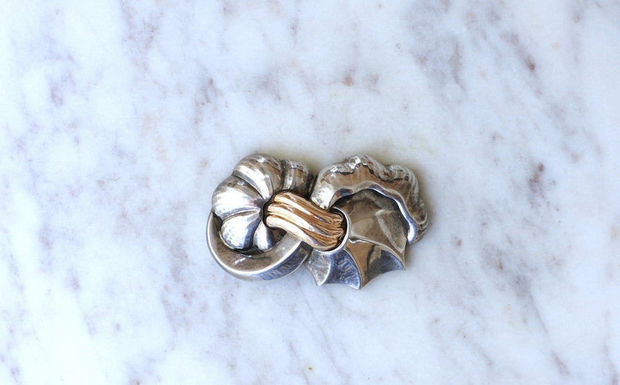 Broche vintage abstraite or rose et argent - Galerie Pénélope