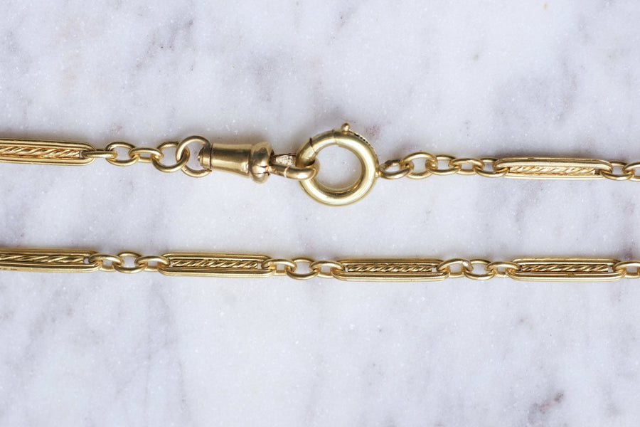 Chaîne de montre ancienne maille bâton torsadé en or jaune 18Kt - Galerie Pénélope