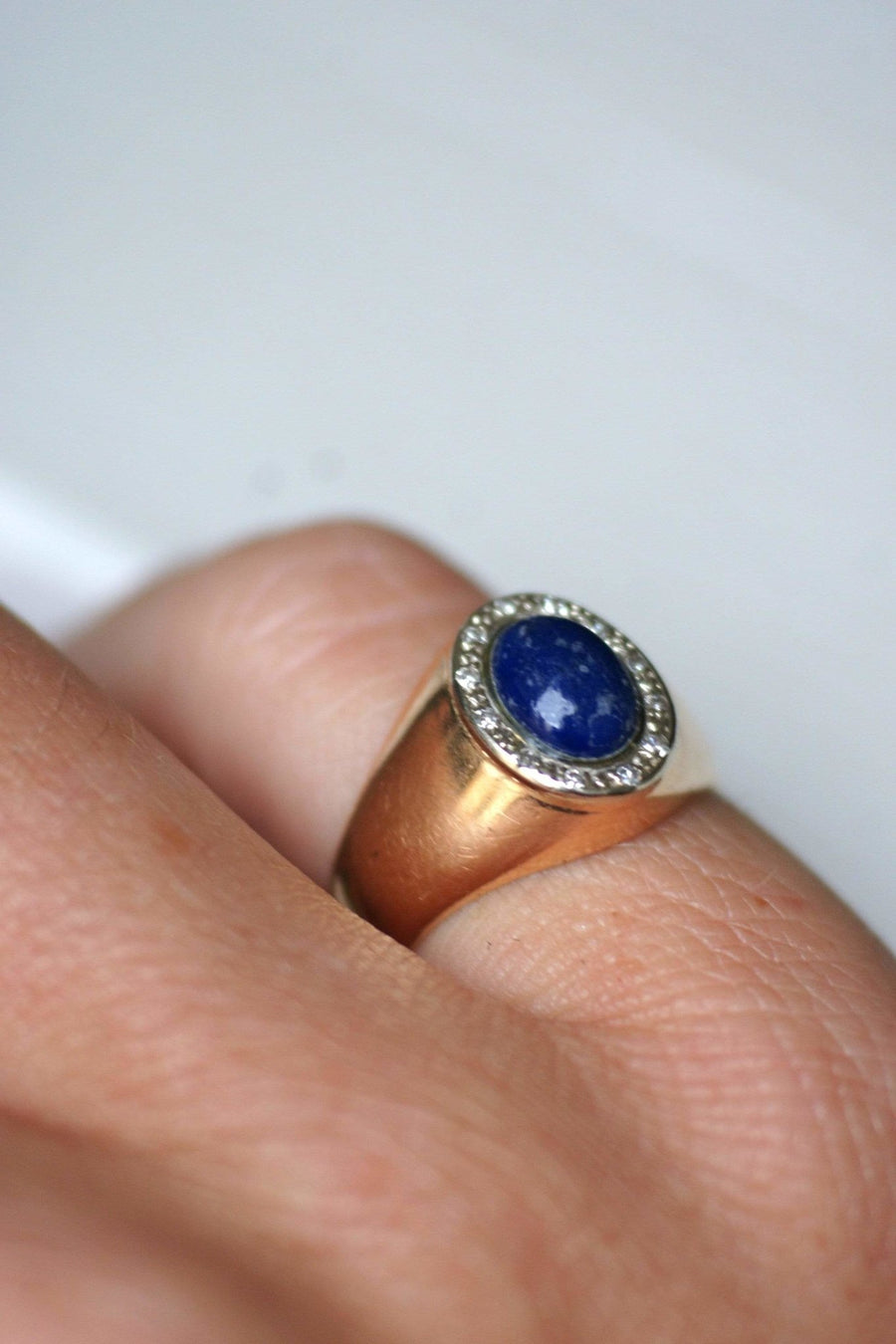 Chevalière vintage lapis-lazuli et diamants - Galerie Pénélope