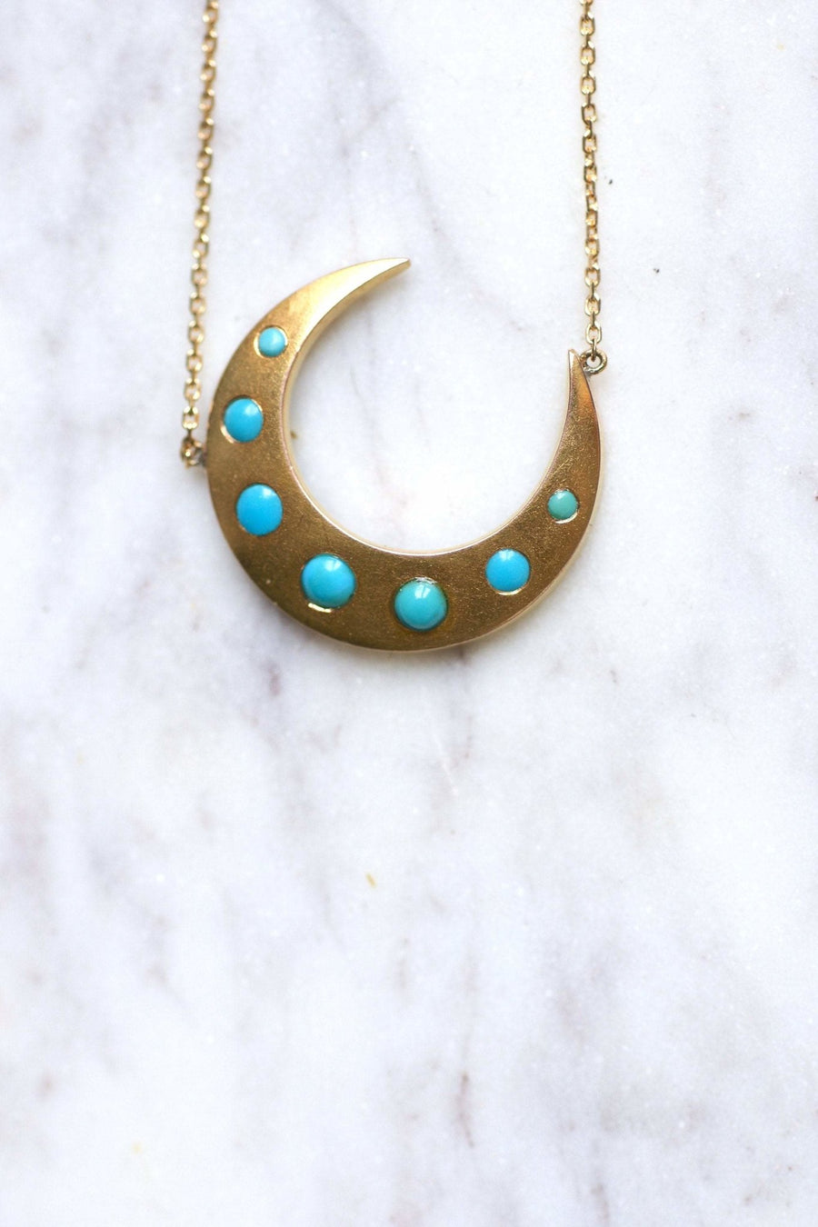 Collier pendentif croissant de lune or et turquoise - Galerie Pénélope
