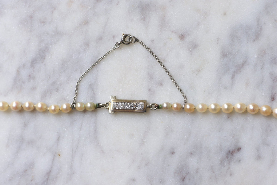 Collier perles vintage, fermoir diamants - Galerie Pénélope