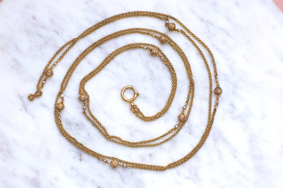 Collier, sautoir, chaine ancienne, or et perle fine - Galerie Pénélope