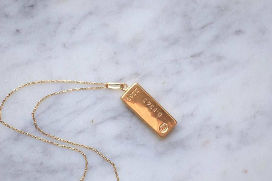 Collier Vintage pendentif lingot or jaune Galerie Pénélope