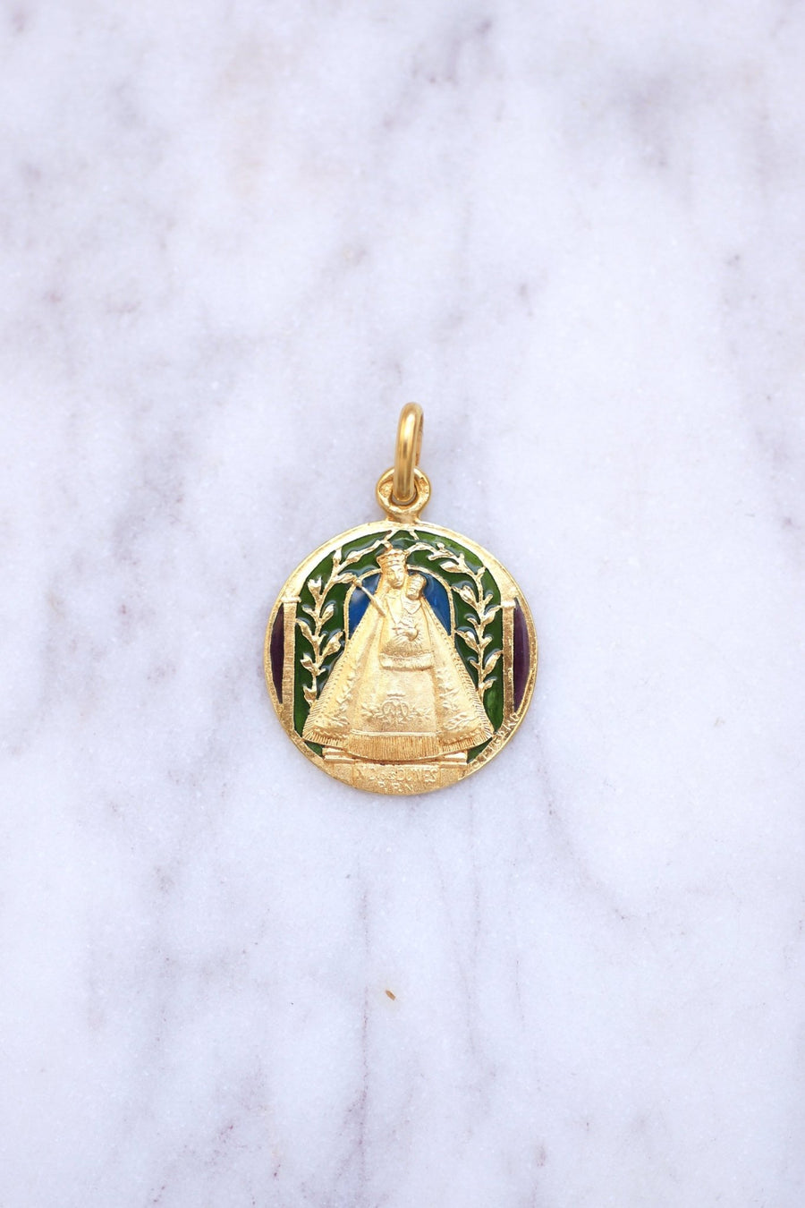 Médaille ancienne or, Notre Dame des Dunes, émail plique-à-jour - Galerie Pénélope
