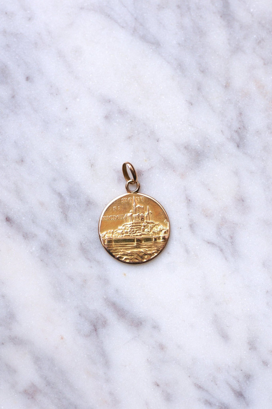 Médaille de baptême vintage or jaune Saint Michel - Galerie Pénélope