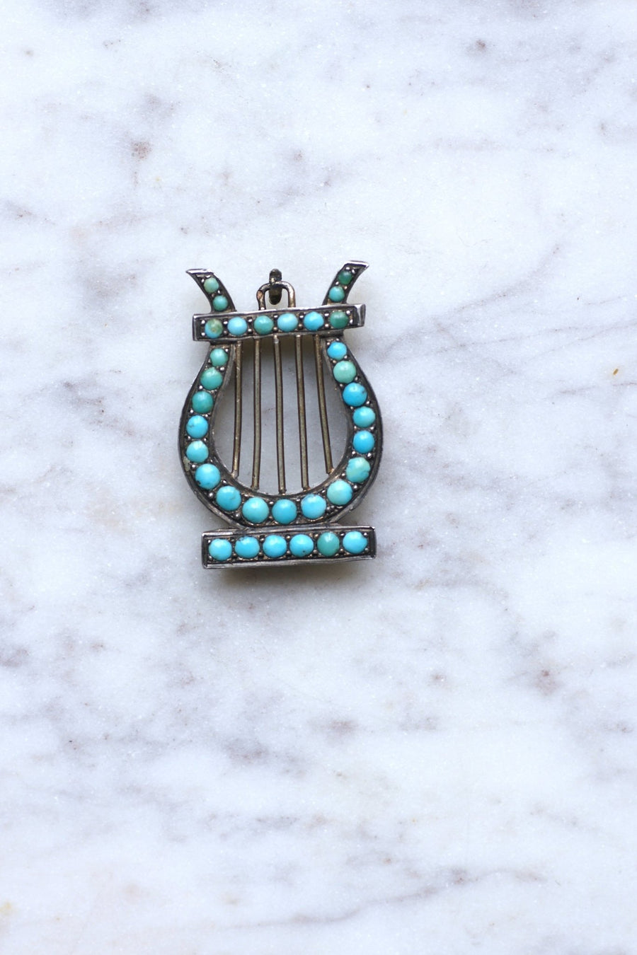 Médaillon Lyre argent et turquoises - Galerie Pénélope