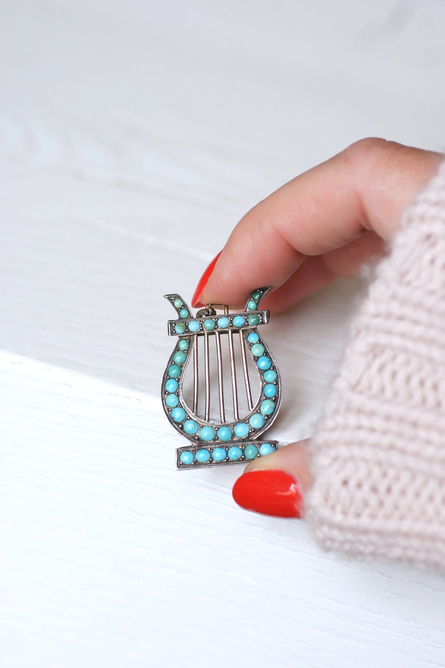 Médaillon Lyre argent et turquoises - Galerie Pénélope